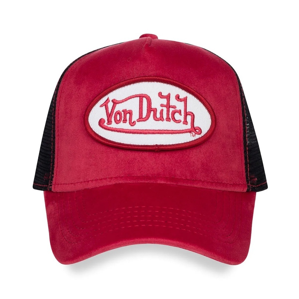 Von Dutch ASTRO DUST Red/Black VELVET‎ TRUCKER Hat/Cap / NEW/NWT!!♥️🧢